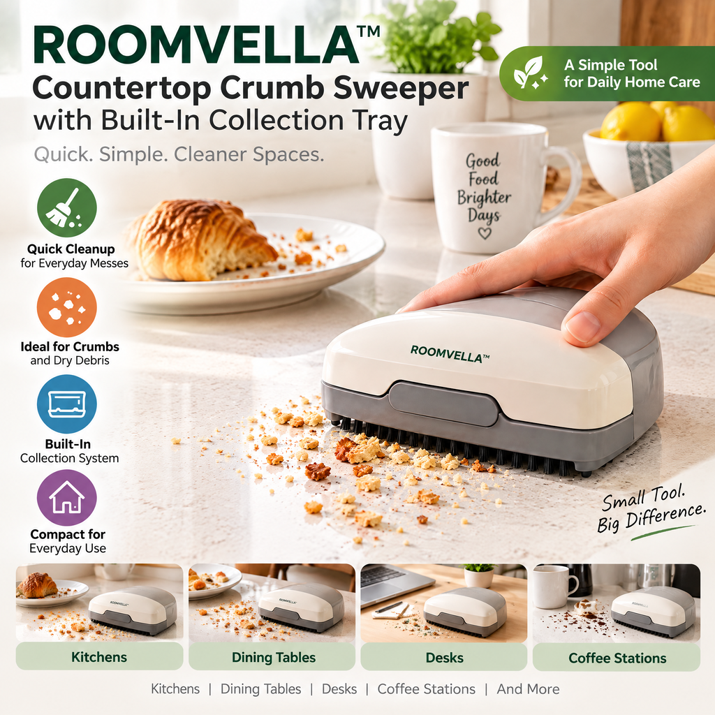 ROOMVELLA™ Countertop Crumb Sweeper with Built-In Collection Tray
