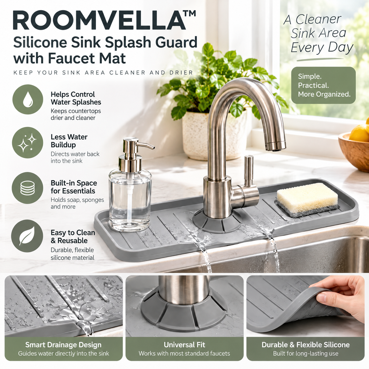 ROOMVELLA™ Silicone Sink Splash Guard with Faucet Mat