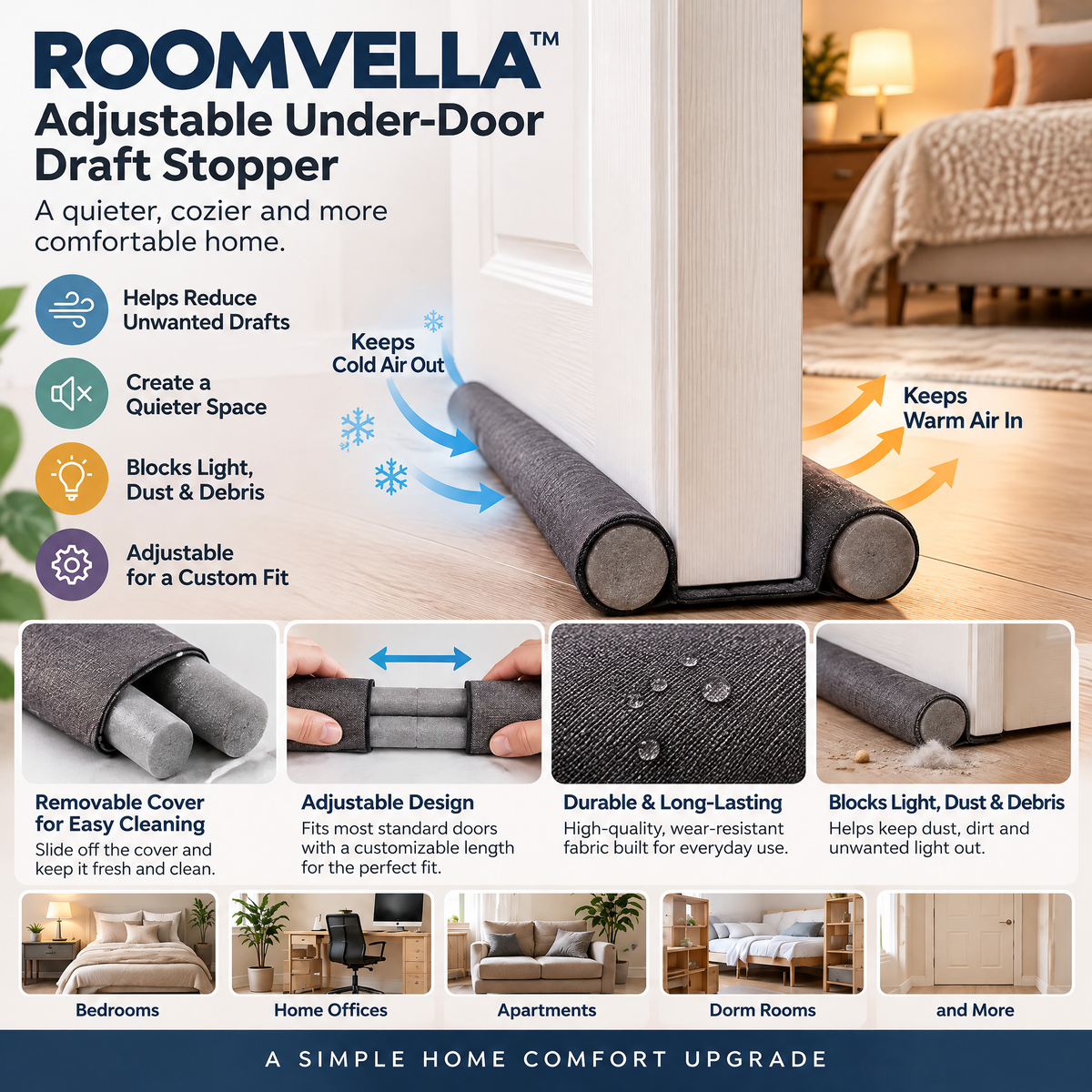 ROOMVELLA™ Adjustable Under-Door Draft Stopper