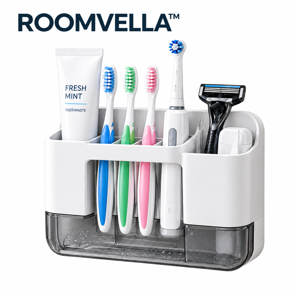 ROOMVELLA™ Wall-Mounted Toothbrush and Razor Holder with Drainage Tray