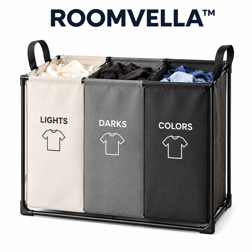 ROOMVELLA™ Foldable 3-Section Laundry Sorting Hamper with Handles