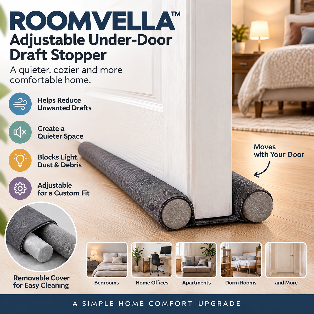 ROOMVELLA™ Adjustable Under-Door Draft Stopper