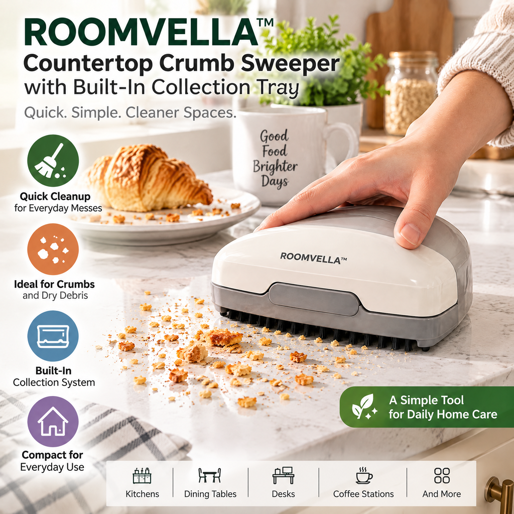 ROOMVELLA™ Countertop Crumb Sweeper with Built-In Collection Tray