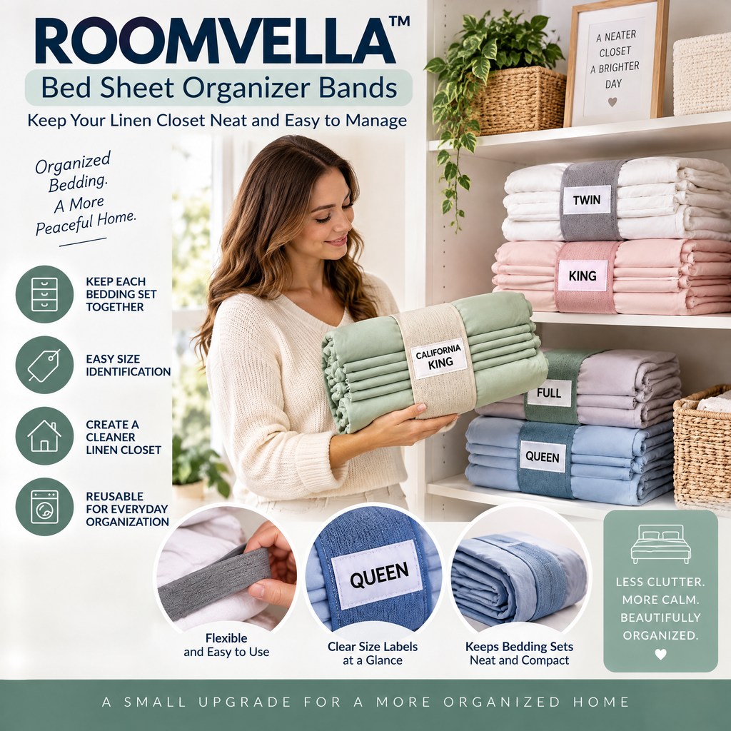 ROOMVELLA™ Bed Sheet Organizer Bands with Size Labels