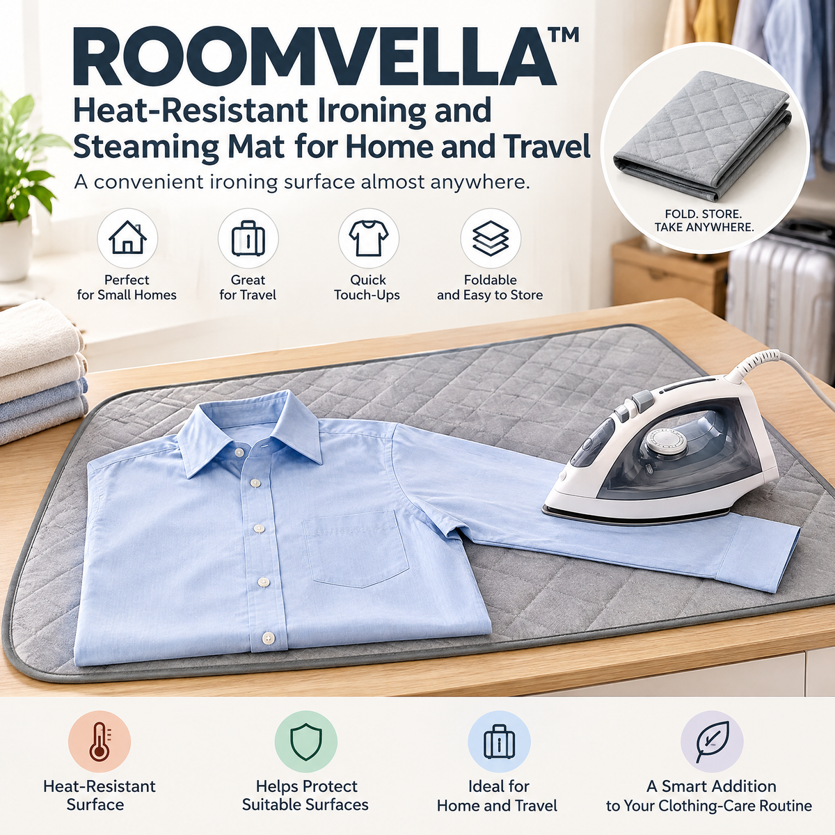 ROOMVELLA™ Heat-Resistant Ironing and Steaming Mat for Home and Travel