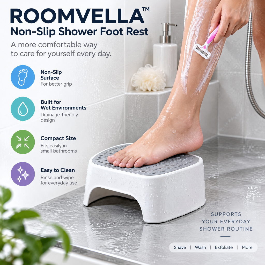 ROOMVELLA™ Non-Slip Shower Foot Rest for Shaving and Daily Bathing