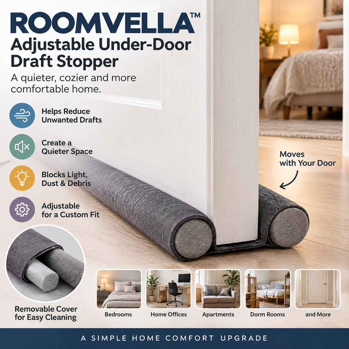 ROOMVELLA™ Adjustable Under-Door Draft Stopper