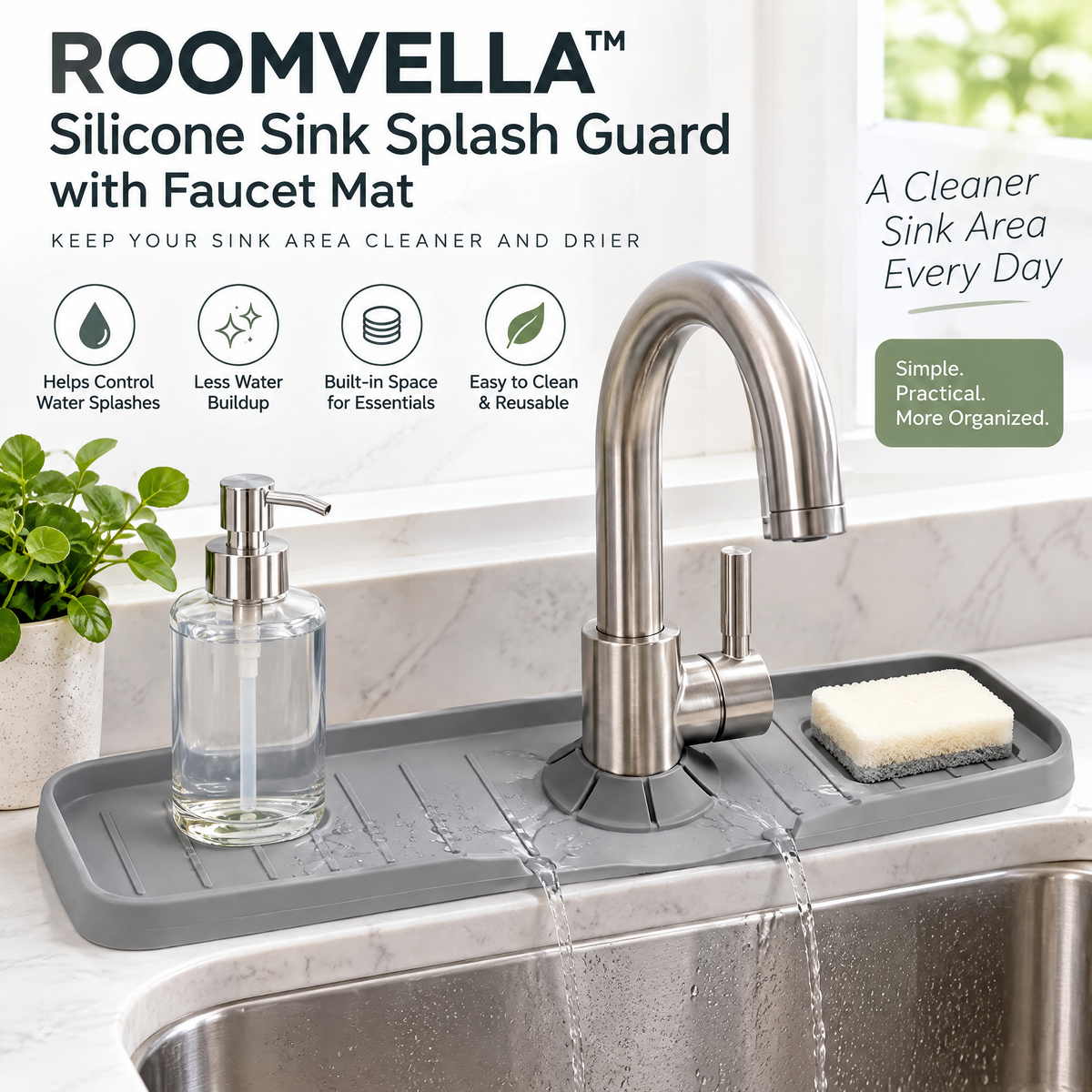 ROOMVELLA™ Silicone Sink Splash Guard with Faucet Mat