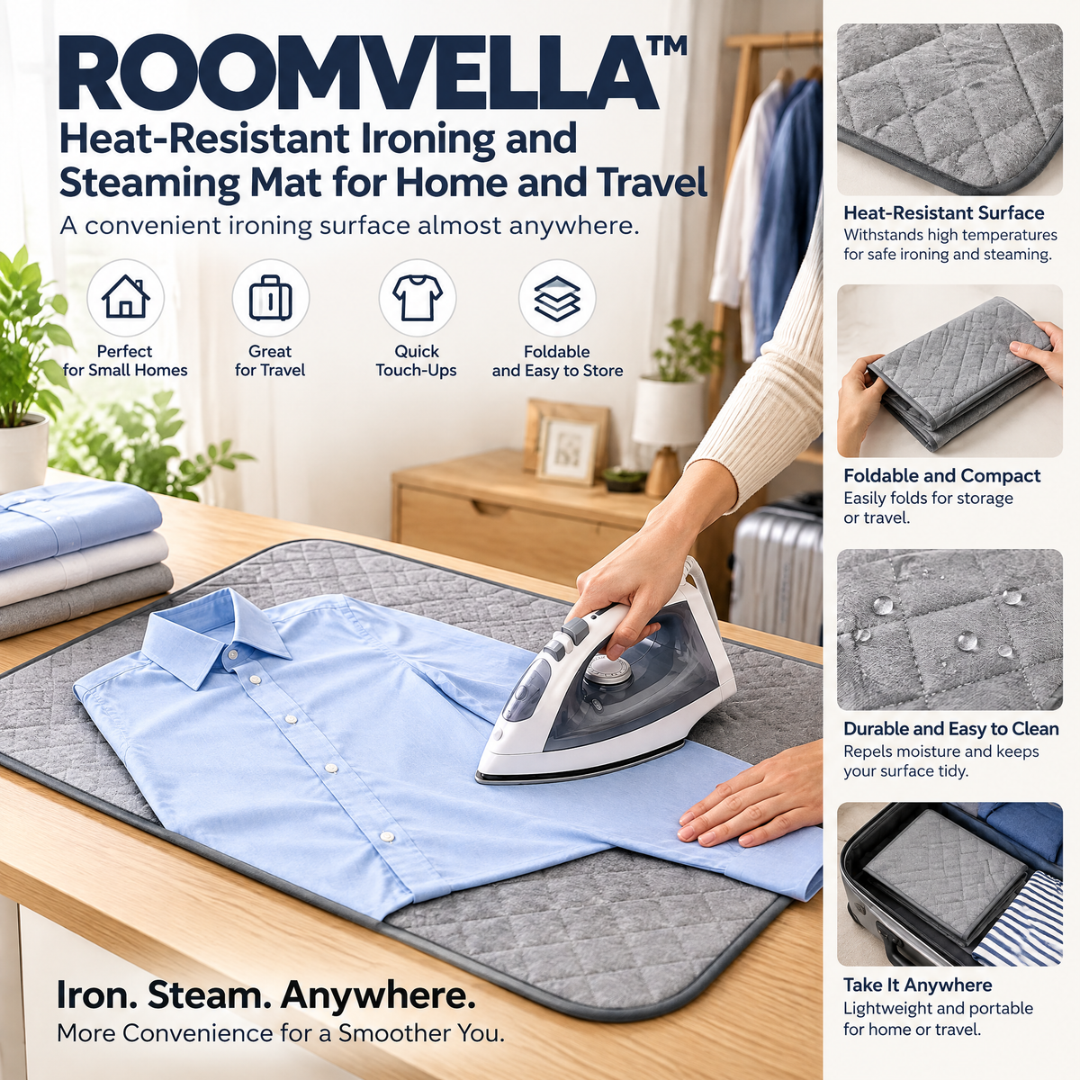 ROOMVELLA™ Heat-Resistant Ironing and Steaming Mat for Home and Travel