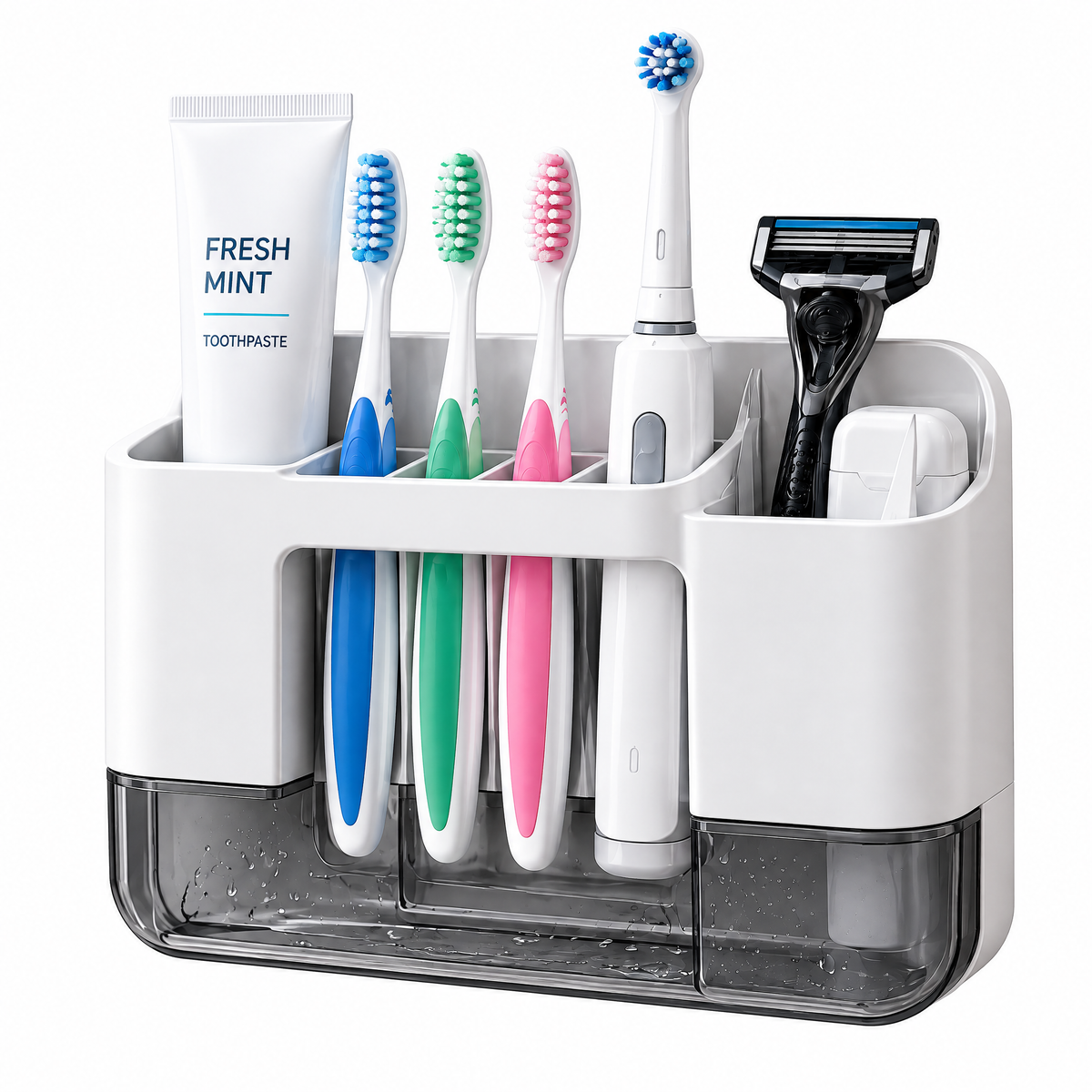 ROOMVELLA™ Wall-Mounted Toothbrush and Razor Holder with Drainage Tray