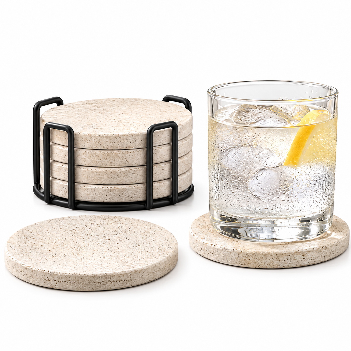 ROOMVELLA™ Absorbent Stone Drink Coasters with Holder