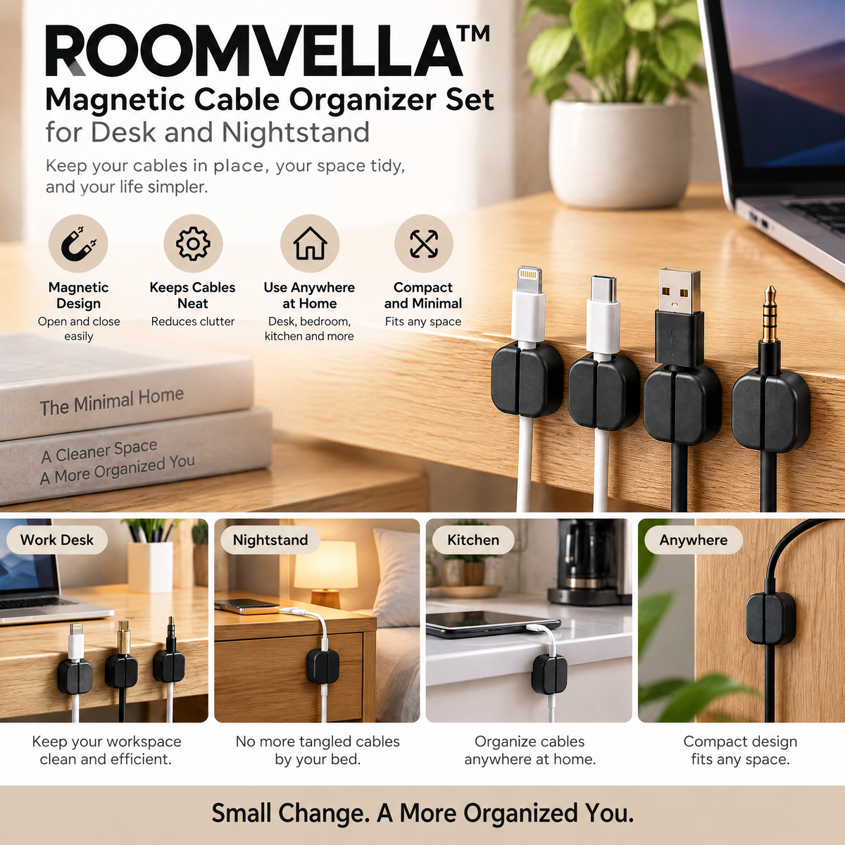 ROOMVELLA™ Magnetic Cable Organizer Set for Desk and Nightstand